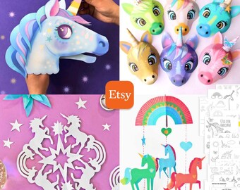 Unicorn Craft Activity Kit: DIY Mask, Mobile, Puppet, Snowflake (PDF)