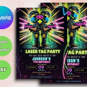 EDITABLE Laser Tag Birthday Invitation, Laser Tag Party Invite Template, Neon Red Glow Laser Tag, Boy Birthday Party, Instant Download