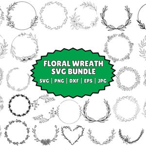 May include: A set of 25 black and white floral wreath SVG designs. The wreaths are made of simple lines and are perfect for creating invitations, cards, and other projects.