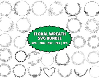 Paquete SVG de corona floral: laurel, flor y marco circular (archivos digitales)