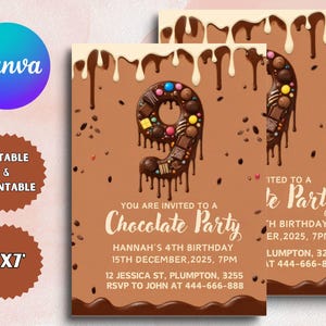 Editable Chocolate Party Invitation, Chocolate Invitation Template, Chocolate Birthday Party, Sweet Party Evite, 9th Chocolate Party Invite