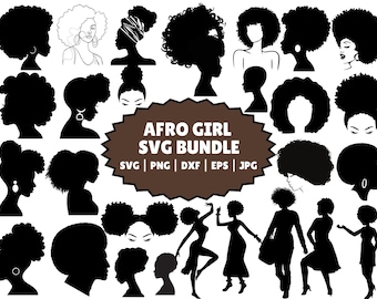 Afro Frau SVG Bundle: Schwarze Mädchen Silhouette Schnitt Dateien (Digitaler Download)