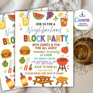 Editable Block Party Flyer Template: Backyard BBQ Invitation (PDF or JPEG Format)