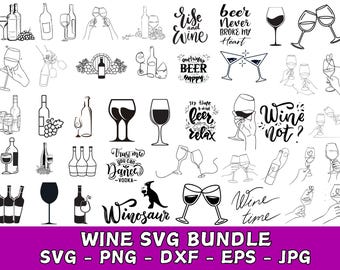 Wine SVG Bundle, Funny Wine Sayings, Cricut Cut Files (Digital Download)