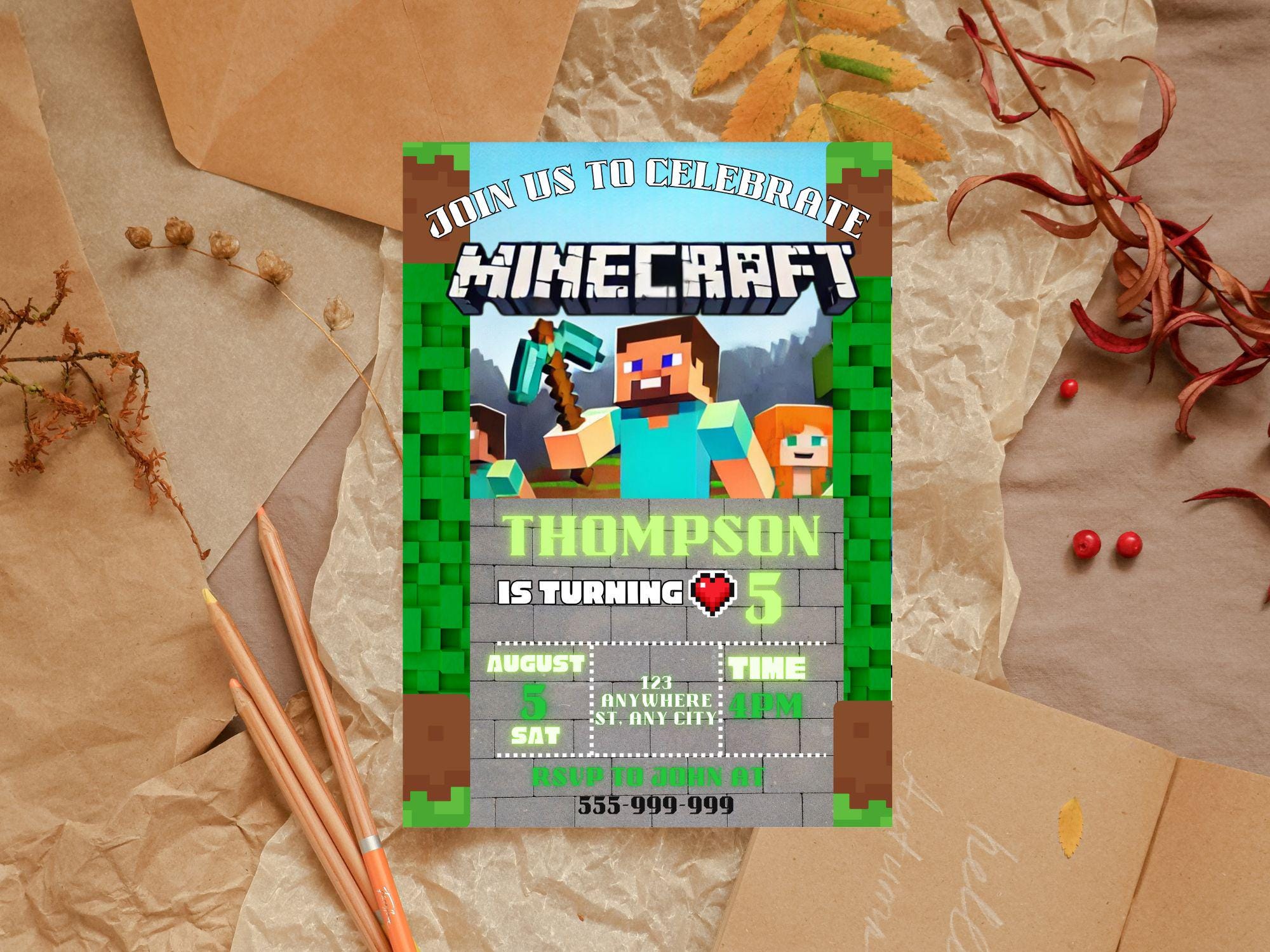 Editable Minecraft Canva Invite