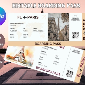 Printable Boarding Pass Airline Ticket Gift Surprise Trip Reveal Surprise Vacation Instant Download | Editable Ticket Gift For Him For Her