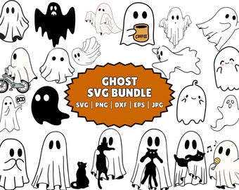 Leuke Ghost SVG-bundel, Halloween-clipart (digitale bestanden)