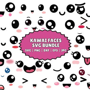 Kawaii Faces SVG Bundle, Cute Face Clipart, Cartoon Emoji Face svg Faces Digital, Anime Faces, Sticker Art, Commercial Use Download PNG