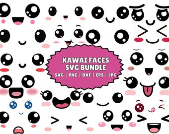 Paquete SVG de caras kawaii, imágenes prediseñadas de emojis de anime (uso comercial)