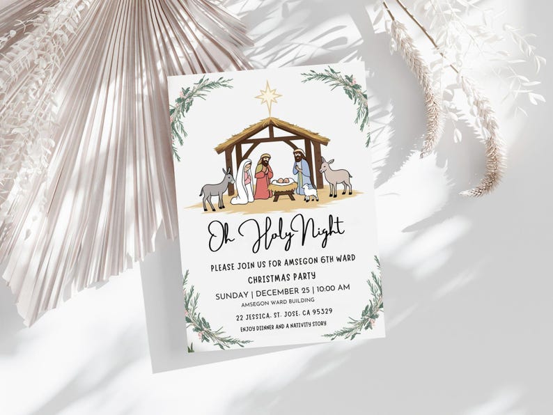 Christmas Nativity Party Invitation: Editable Canva Template (5x7) - Etsy