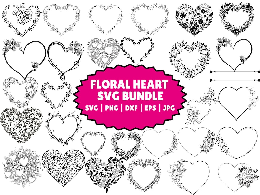 Floral Heart Wreath SVG Bundle: Valentine's Day Clipart (digital ...