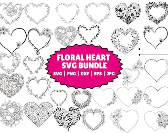 Blumen Herz Kranz SVG Bundle: Valentinstag Clipart (digitaler Download)
