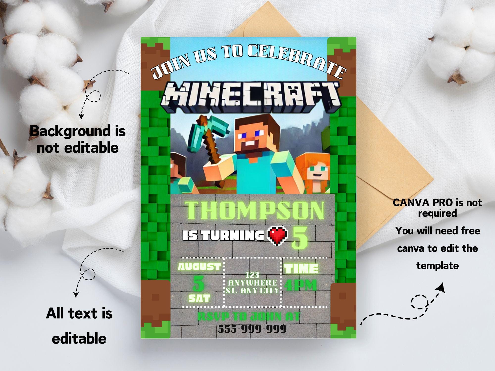 Editable Minecraft Canva Invite