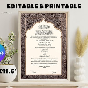 Luxus Nikkah Zertifikat, Islamischer Premium A4 Hochzeitsvertrag, Nikkah Nama, Muslimische Heiratsurkunde, Personalisierte Namen, Koran Vers