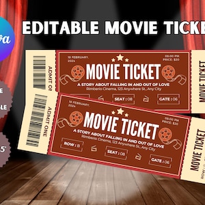 Movie Night Ticket,Movie Ticket,Movie Invitation,Surprise Movie Night,Ticket Template,Editable Ticket,Gift Ticket,Date Night Movie