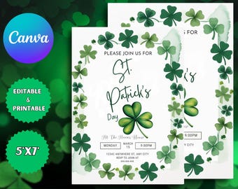 Shamrock St. Patrick's Day Party Invitation (Editable Printable Download)