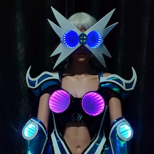 Costume Cyberpunk con luci a LED Casco futuristico, copricapo Cyborg, Festival, Cosplay, Halloween, Steampunk, Robot, illuminato, Light-Up,