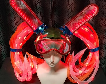 Anpassad LED-hårbonad med skyddsglasögon | Ljusande kostymtillbehör för cosplay, futuristisk hjälm, festivaler och teaterföreställningar