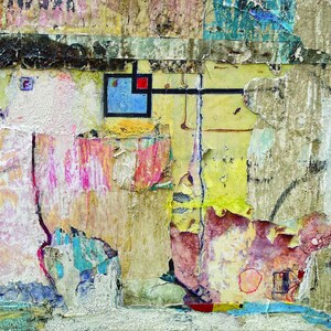 Abstract Mixed Media Art Print, Giclée Print, Gift For Yourself/Her/Him, "Blue and Red Square"