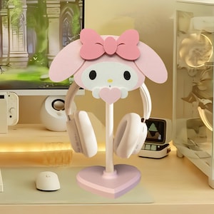 Supporto per cuffie e controller My Melody, grazioso accessorio da scrivania Sanrio, decorazione per ragazze gamer, supporto per cuffie a forma di coniglietto rosa, regalo per fan di Melody