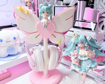 Miku Butterfly-koptelefoonstandaard en controllerhouder, schattig anime-bureaudecor, gamergirl-opstelling, kawaii-gameaccessoires, gezellige bureauopstelling