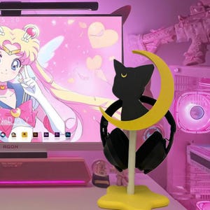 Supporto per cuffie e controller Sailor Moon Luna Cat, decorazione da scrivania Moon, regalo anime Magical Girl, carina configurazione di gioco per fan di Sailor Moon