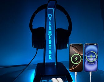 World of Warcraft Horde Personalized Headphone Stand - Gamer Desk Accessory, Custom Gaming Setup, WOW Gift, Desk Organizer, Gifts for Gamers