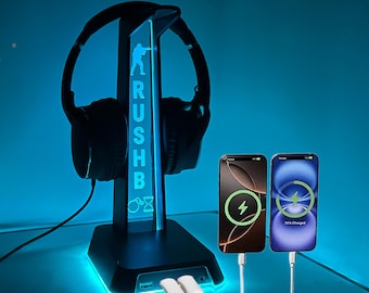 Cs2 Personalized RGB Led Headphone Stand - Custom Gaming Setup, Csgo Gamer Gift, Streamer Headset Holder, Gamertag Led Light Sign for Gamers