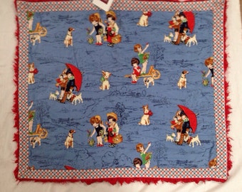 Baby Child Quilt  Blanket Kids Dogs Cats  Minky Red White & Blue