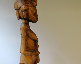 Vintage Senufo-Mutterstatue – Authentische Stammeskunst der Elfenbeinküste, 55 cm