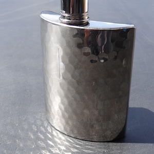 Vintage Hammered Pewter Curved Hip Flask with Hinged Cap