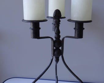 Vintage Wrought Iron Candle Holder 3-Arm French Handcrafted Rustic