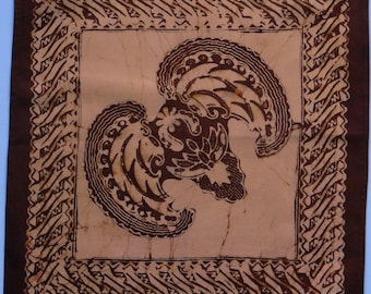 Vintage Philippines Batik Fabric, Handmade Eagle & Bird Motif, Natural Dye, 100% Cotton Decor Cloth