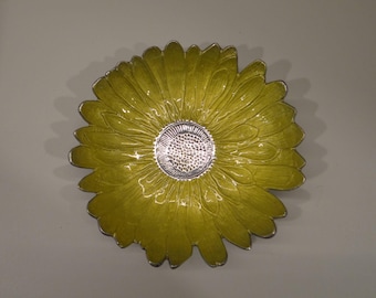 Vintage Sunflower Bowl Yellow Lacquer Mid Century Candy Dish Boho Decor