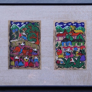Handmade Mexican Bark Paintings on Amate Paper, Indigenous Folk Art Harvest Festival Set