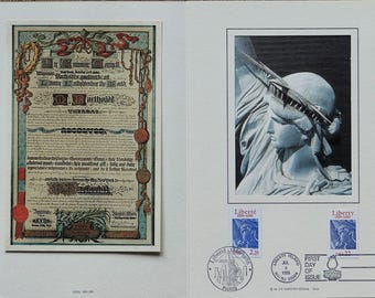 Sobre de primer día del centenario de la Estatua de la Libertad 1886-1986 Francia EE. UU. + Folio de lujo numerado Filatelia