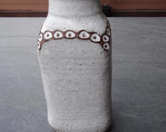Vintage Vase Albert Thiry Vallauris 1980 Sgraffito Rectangular Chamotte Ceramic Gray Brown