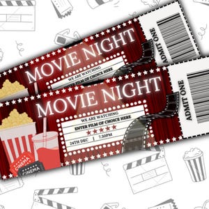 Digital Kinder Familie Freunde Paare Movie Night Ticket Einladung | Filmnacht | Druckbar Bearbeitbar Herunterladbar Benutzerdefiniert | Sofort Download