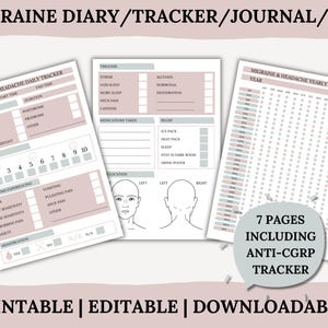 Digital Migraine Headache Pain Tracker Journal Diary Log | Chronic | Health | Anti CGRP | Printable Editable Downloadable | Instant Download