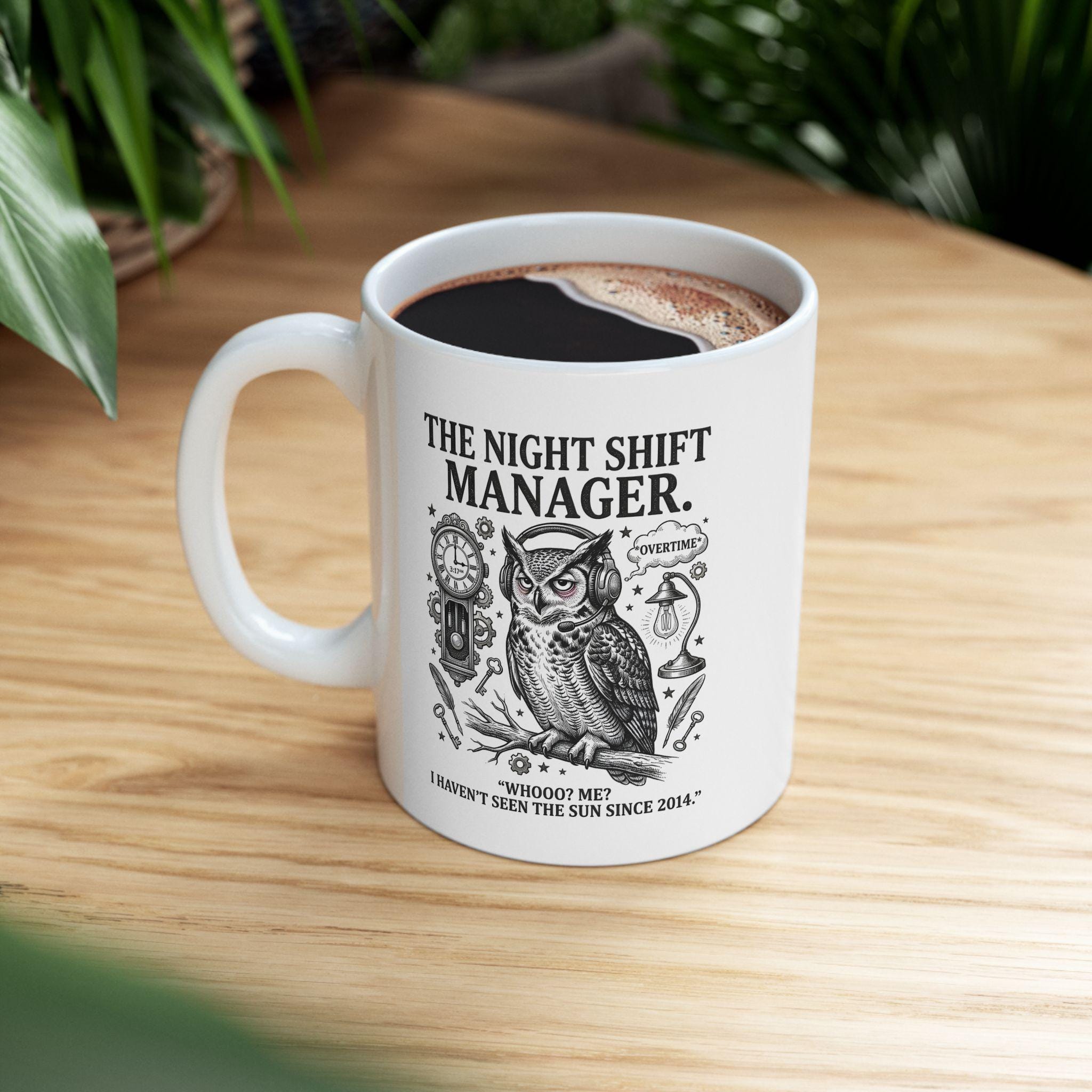 Sleep-Deprived Gamer Owl Mug | Ceramic Coffee Cup, Dotwork Illustration