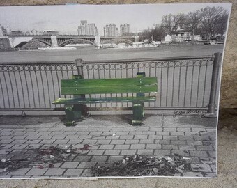 Boston Park Bench Acrylic Paint Print, Longfellow Bridge View