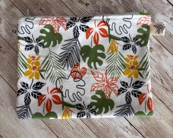 Leaf Print Flannel Zipper Pouch