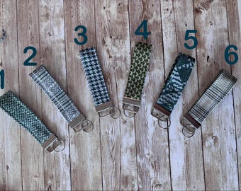 Handmade Fabric Key Fob Wristlet, Stylish Key Holder, Unique Gift for Her/Him, Multiple Patterns Available - Green Styles