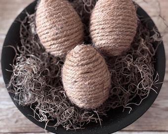 Jute Rope Decorative Eggs | Rustic Farmhouse Easter Decor | Neutral Spring Bowl Filler | Handmade Natural Home Accents