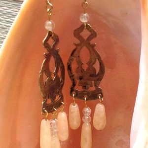 Hand-Worked Brass Earrings with Glass Beads by Antonette Cely