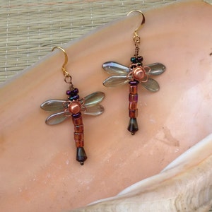 Dragonfly in Amber Earrings by Antonette Cely