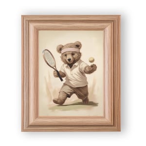 Roger Bearederer Vintage Tennis Bear Print – Nursery Wall Art, Sports Decor, Cute Teddy Bear Playing Tennis, Kids Room Decor.