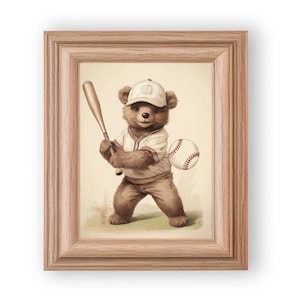 Baseball Nursery Wall Art – Vintage Sports Bear Print for Kids Room, Baby Boy Decor, Digital Download, Bear Ruth Teddy Bear Poster