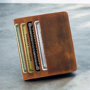 Cartera de cuero personalizada para tarjetas, cartera para tarjetas de crédito, tarjetero delgado para regalo, cartera para tarjetas hecha a mano, regalo de Navidad, regalo corporativo
