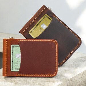 Billetera de cuero personalizada con clip para billetes, billetera hecha a mano para hombre, regalo para padrinos de boda, billetera delgada, billetera con bolsillo frontal, regalo de Navidad para él
